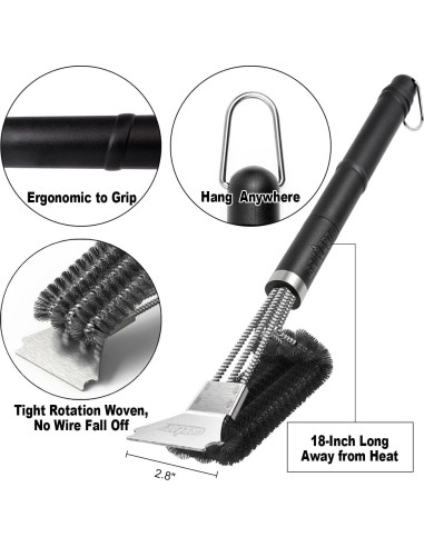 Cepillo de Parrilla GRILLART 3 en 1 Acero Inoxidable 45,72 cm