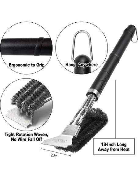 Cepillo de Parrilla GRILLART 3 en 1 Acero Inoxidable 45,72 cm