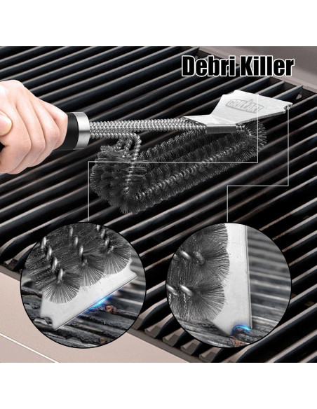 Cepillo de Parrilla GRILLART 3 en 1 Acero Inoxidable 45,72 cm