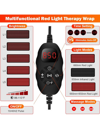 Faja de Terapia de Luz Roja Pik Kon 660nm 850nm con Vibración