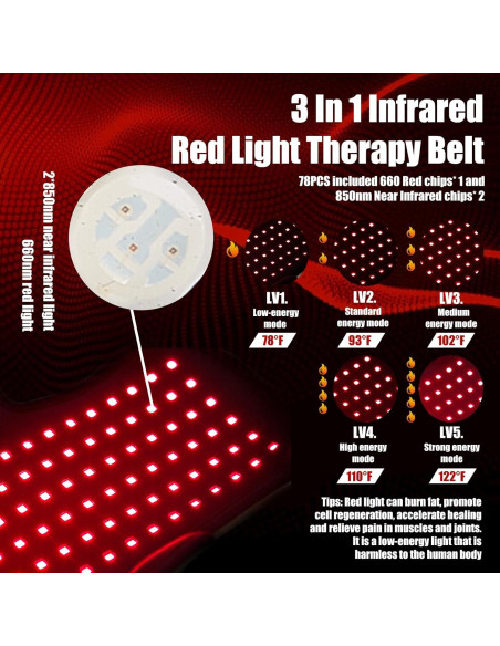 Faja de Terapia de Luz Roja Bnlei 3 en 1 con Calor 660nm 850nm