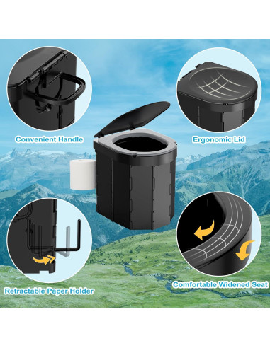 Inodoro Portátil PAHTTO Plegable con Cojín y Soporte Papel