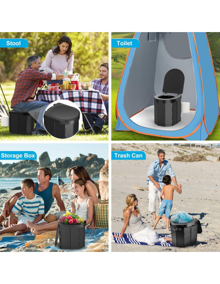 Inodoro Portátil PAHTTO Plegable con Cojín y Soporte Papel