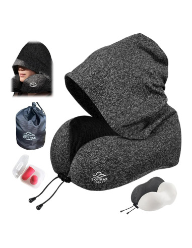 Almohada de Viaje con Capucha SKYTRAX COMF Gris Espuma de Memoria