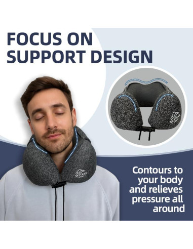 Almohada de Viaje con Capucha SKYTRAX COMF Gris Espuma de Memoria