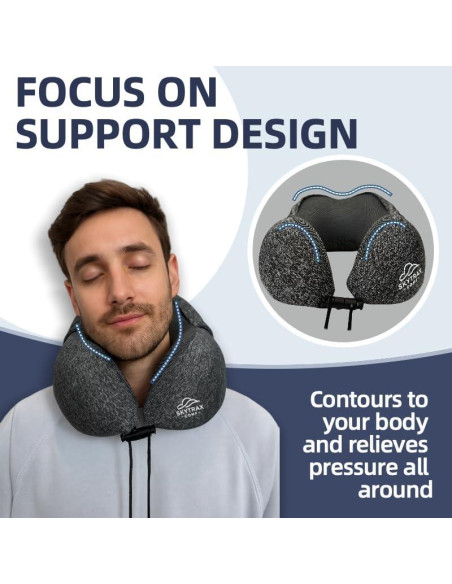 Almohada de Viaje con Capucha SKYTRAX COMF Gris Espuma de Memoria Almohada de Viaje con Capucha SKYTRAX COMF Gris Espuma de Memoria