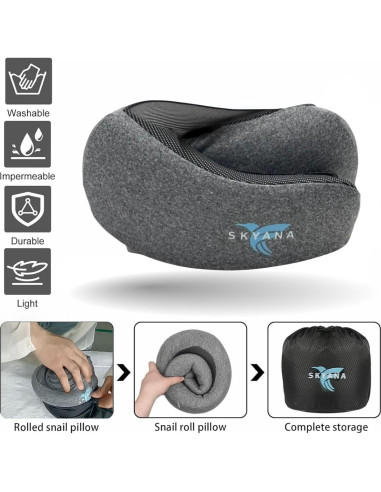 Almohada de Viaje Skyana Espuma de Memoria con Kit Completo