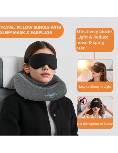 Almohada de Viaje Skyana Espuma de Memoria con Kit Completo