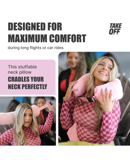 Almohada de Cuello Rellenable TAKE Off - Viaje Compacta Rosa