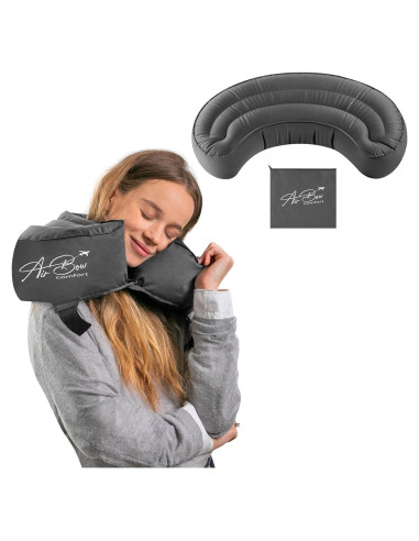 Almohada de Viaje Inflable Air Bow Comfort - Gris, Suave y Lavable