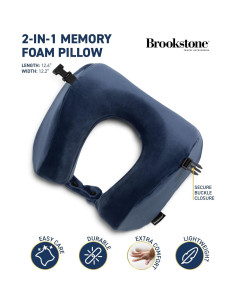 Almohada de Viaje Brookstone Espuma con Memoria Azul 2