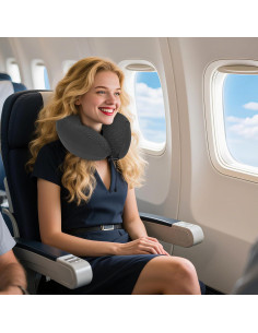 Almohada de Viaje Ergonómica JMBNH de Espuma Viscoelástica Gris 2