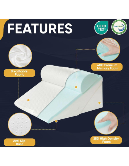 Almohada en Cuña Ajustable PRYZON WPG001 3 Piezas para Reflujo Almohada en Cuña Ajustable PRYZON WPG001 3 Piezas para Reflujo