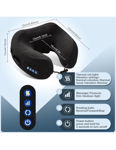 Masajeador de Cuello Shiatsu Yincook Portátil Calentado Negro