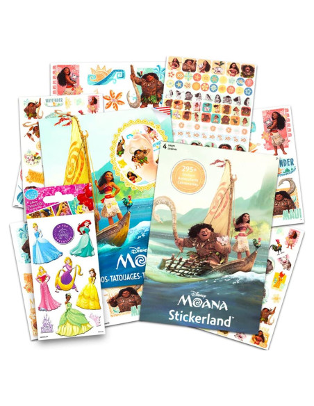 Paquete de Stickers y Tatuajes Temporales Disney Moana - 250 Stickers y 50 Tatuajes
