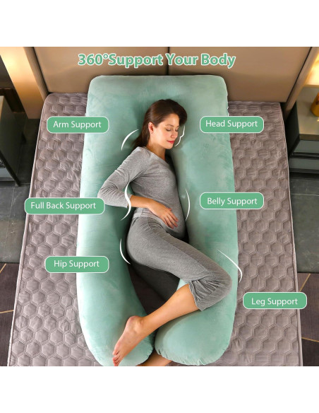 Almohada de Embarazo Amagoing 139.7 cm en Forma de U Verde Menta