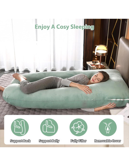 Almohada de Embarazo Amagoing 139.7 cm en Forma de U Verde Menta