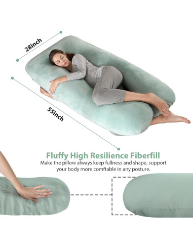 Almohada de Embarazo Amagoing 139.7 cm en Forma de U Verde Menta