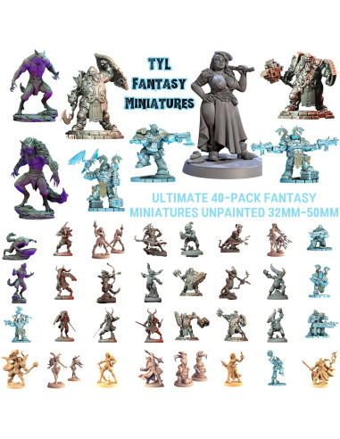 Paquete de 40 Miniaturas de Fantasía TYL - Resina Sin Pintar 32mm