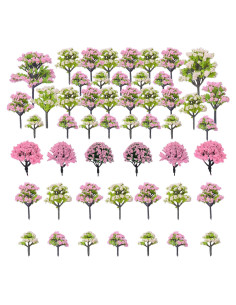Woohome 50 Árboles Miniatura Rosados para Modelos de Tren 4-10 cm