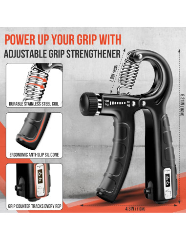 Kit de Entrenador de Fuerza de Agarre TEAWOO 4 en 1 Ajustable