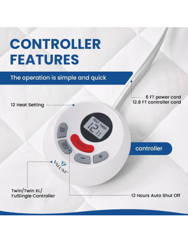 Almohadilla Térmica Doble VALUXE 137x191 cm 10 Niveles Calor