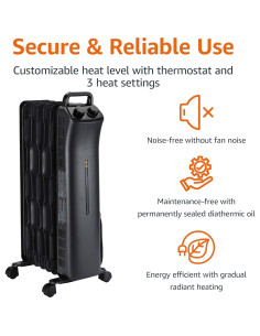 Calefactor Radiante Portátil Amazon Basics 1500W Negro 7 Aletas 2