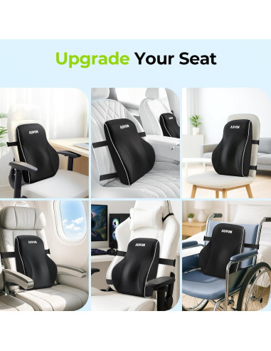 Almohada Lumbar AUVON Espuma Viscoelástica Ajustable Negra