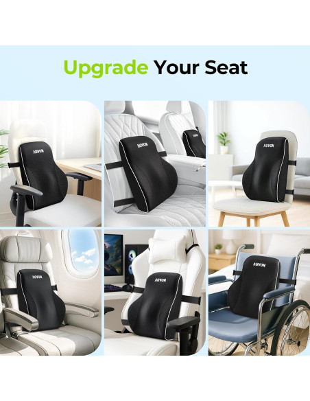 Almohada Lumbar AUVON Espuma Viscoelástica Ajustable Negra