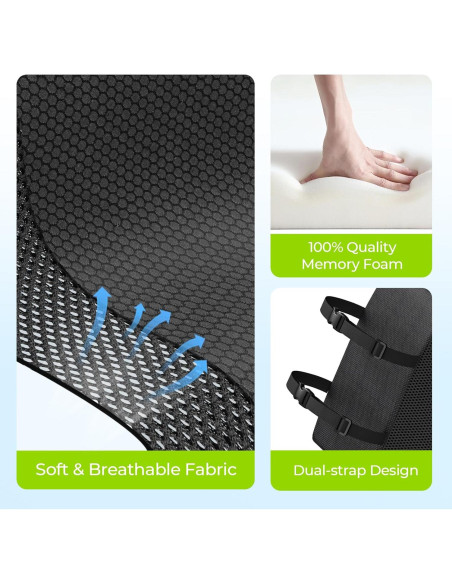 Almohada Lumbar AUVON Espuma Viscoelástica Ajustable Negra