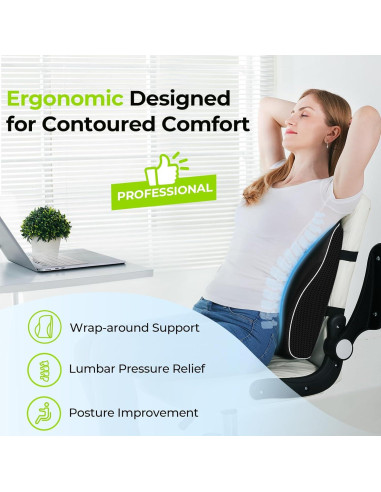 Almohada Lumbar AUVON Espuma Viscoelástica Ajustable Negra