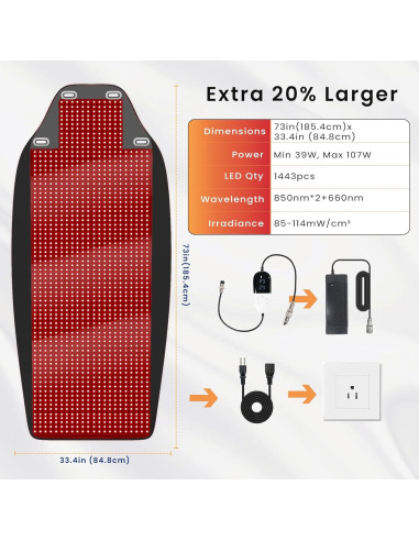 Alfombra de Terapia de Luz Roja Oiameen 188x85cm 1443 LEDs