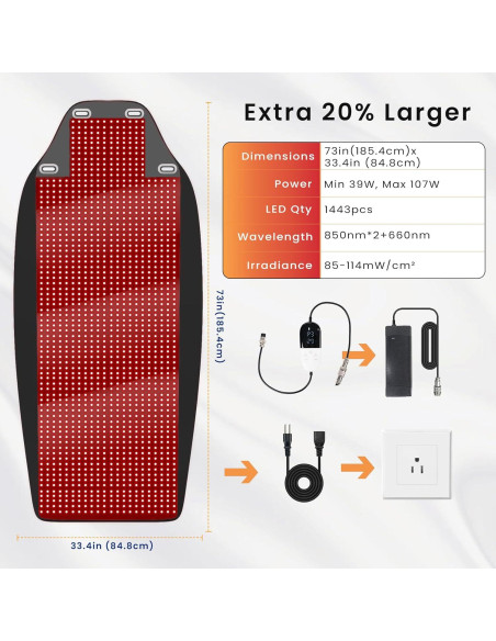 Alfombra de Terapia de Luz Roja Oiameen 188x85cm 1443 LEDs