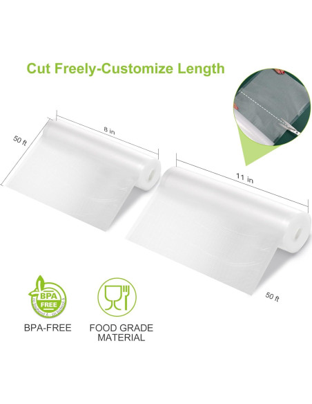 Bolsas de Sellado al Vacío Bonsenkitchen 8x15m y 11x15m BPA Libre