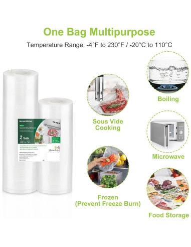 Bolsas de Sellado al Vacío Bonsenkitchen 8x15m y 11x15m BPA Libre
