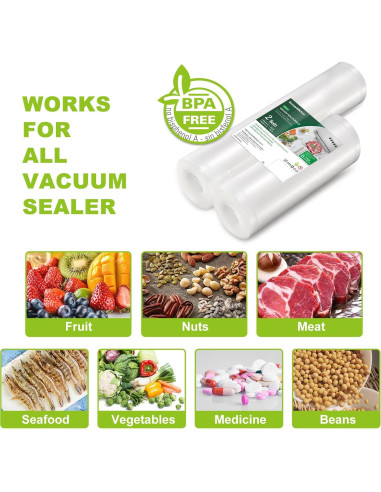 Bolsas de Sellado al Vacío Bonsenkitchen 8x15m y 11x15m BPA Libre