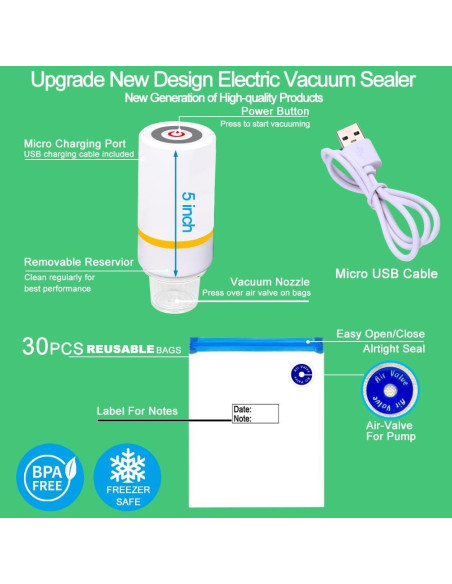 Juego de Sellador al Vacío Kosbon 42 PCS - 30 Bolsas Reutilizables