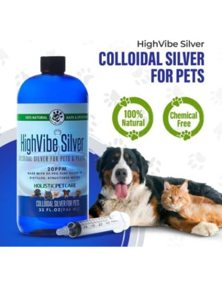 Plata Coloidal HighVibe 946 ml para Cuidado de Mascotas
