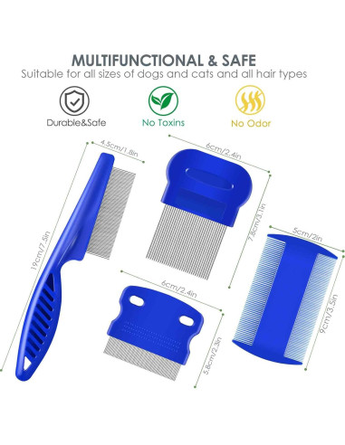 Conjunto de 4 Peines para Aseo de Mascotas Brillirare