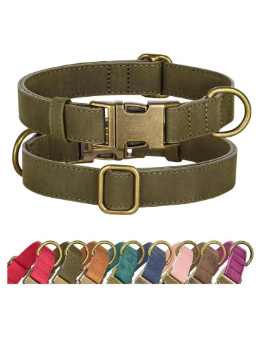 Collar para Perro Didog de Cuero PU Verde Oscuro Talla S 25-41 cm