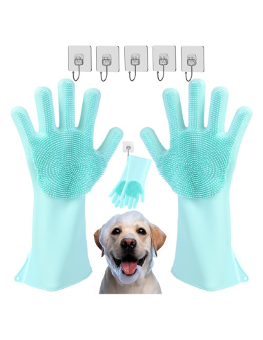Guantes de Aseo de Silicona Reutilizables para Mascotas - 17.8x15cm
