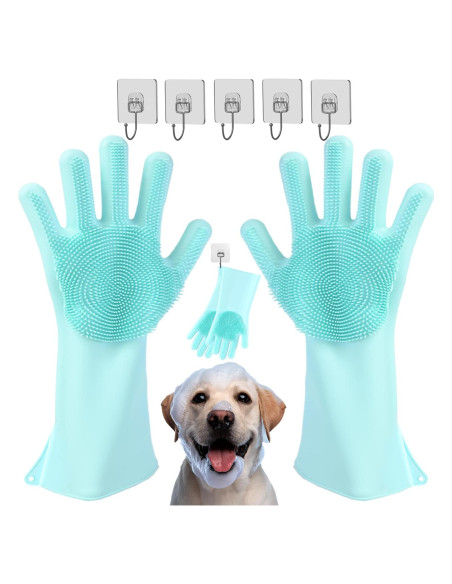 Guantes de Aseo de Silicona Reutilizables para Mascotas - 17.8x15cm