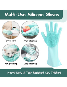 Guantes de Aseo de Silicona Reutilizables para Mascotas - 17.8x15cm 2