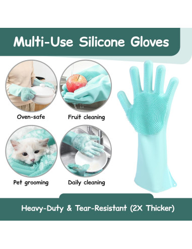 Guantes de Aseo de Silicona Reutilizables para Mascotas - 17.8x15cm