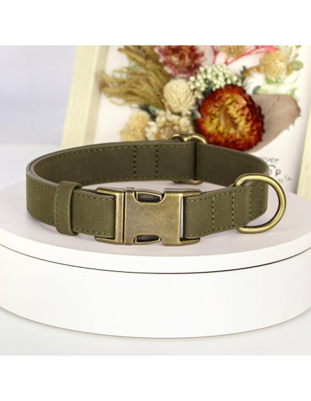 Collar para Perro Didog de Cuero PU Verde Oscuro Talla S 25-41 cm