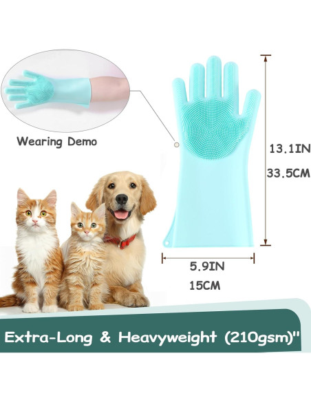 Guantes de Aseo de Silicona Reutilizables para Mascotas - 17.8x15cm