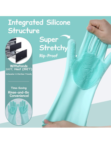 Guantes de Aseo de Silicona Reutilizables para Mascotas - 17.8x15cm