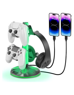 Soporte para Auriculares RGB Doble Capa con Carga USB - PHY-240301