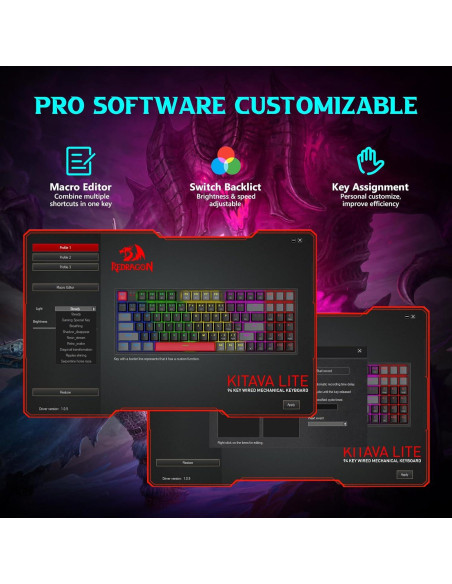 Teclado Mecánico Redragon K636LGR-KR 94 Teclas Compacto Negro-Gris