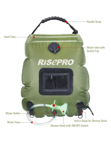 Bolsa de Ducha Solar RISEPRO 20L Calentamiento 45C Camping
